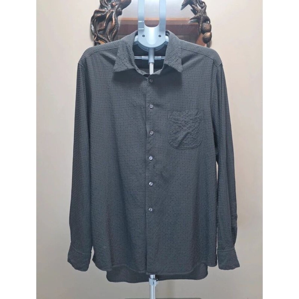 Boss Hugo Boss Mens XL Black Textured Button Up Shirt Long Sleeve